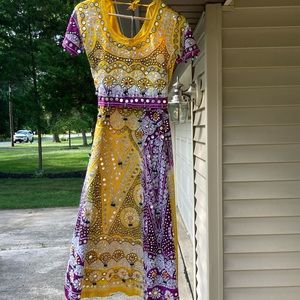 Purple & Yellow Mirror Work Chaniya Choli